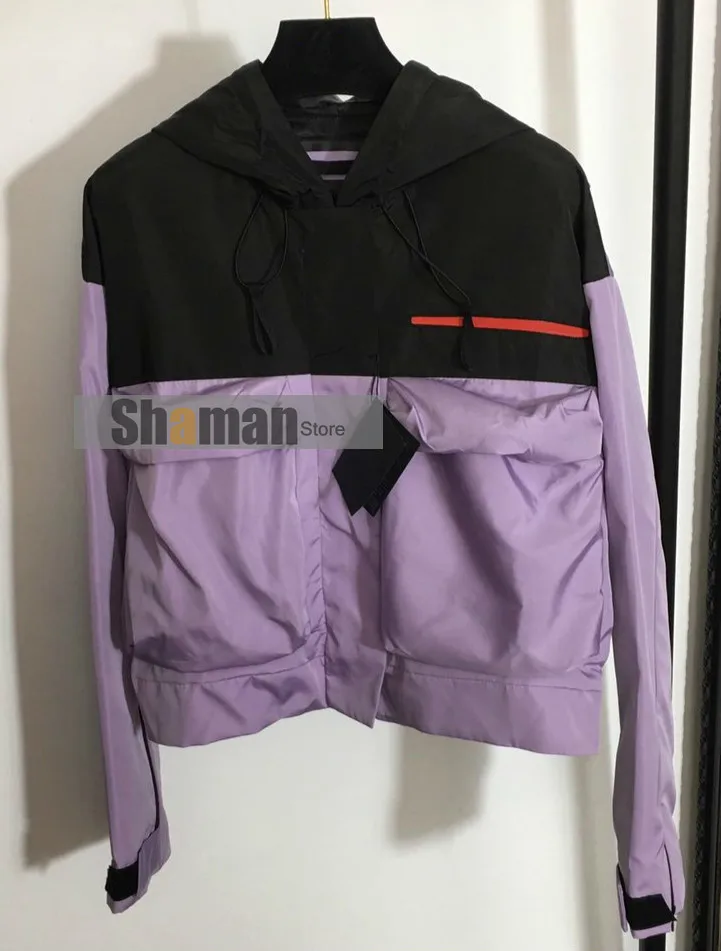 

Luxury Designer 2020 New Winter women high end 1:1 Hook Loop Zipper Pocket Long Sleeve branded Hooded woman croped jacket coat