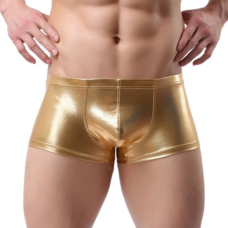 

DIHOPE 2020 PU Faux Leather Underpants Men Plus Size boxers Mens U Convex Pouch Boxers Black Nylon Sexy Short Male Gay Underwear