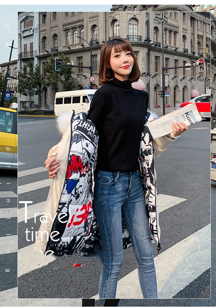 New Full Women Winter Jacket Hood Design Thick Coat Cotton Parka Style Jackets Fur Collar BLueY170016