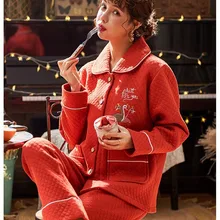 Пижама из хлопка, пижама с длинным рукавом, женская пижама на пуговицах, мягкая Пижама, комплекты для отдыха, зимняя Пижама