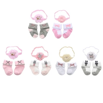 

Cartoon Non-Slip Cotton Floor Socks And Headband Set Newborn Baby Girl Socks Casual Baby Stockings Sets 2019