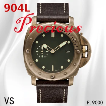 

Men's mechanical watch 47mm Pam382 real brushed bronzo VSF V2 1:1 Brown imitation calfskin belt best version p.9000 Watch AAA