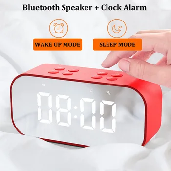 

Newest Bluetooth Speaker Portable Bass Loudspeaker with Make Up Mirror Digital Clock Alarm FM Raido SD Card Aux Micro Hands Free