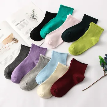 

Fashion Women's thin solid color socks cotton casual stretch socks