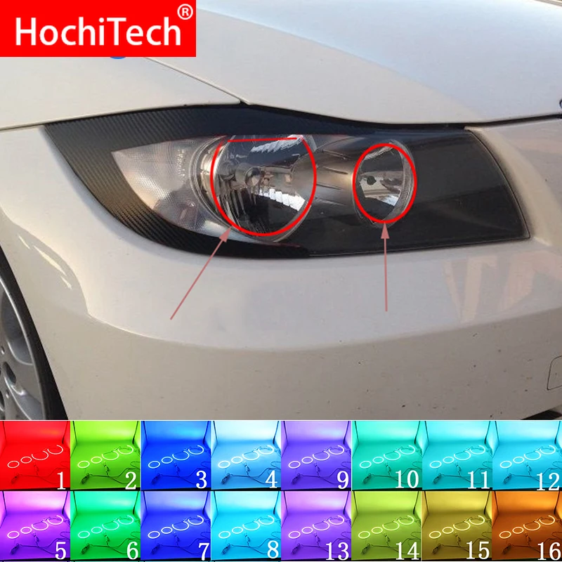 Для BMW 3 серии E90 2005-2008 Аксессуары Последние фары многоцветные RGB светодиодный ангельские глазки Halo Ring Eye DRL RF дистанционное управление