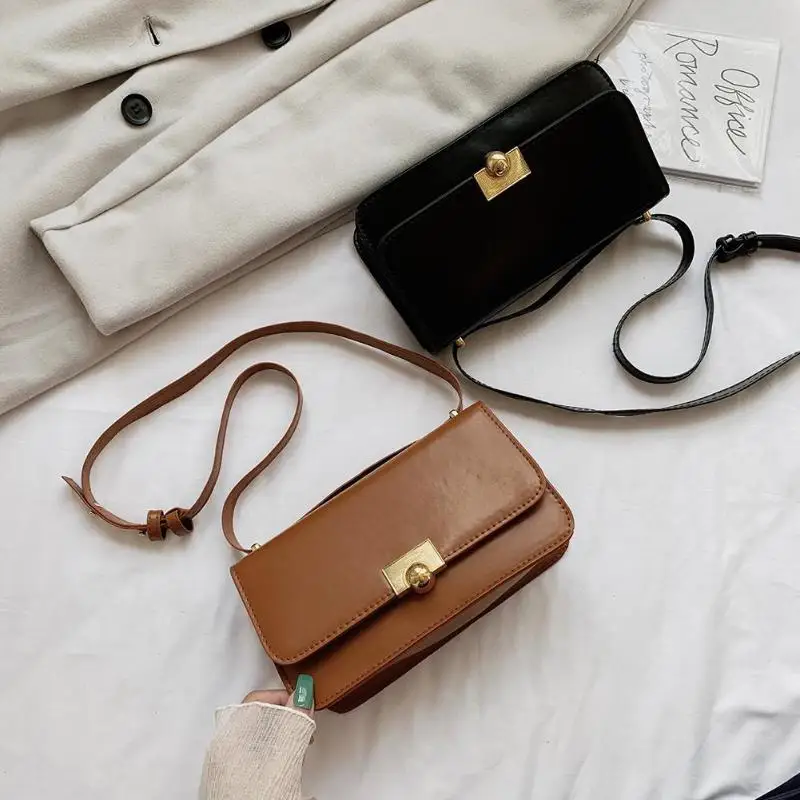 

Hot Sale Handbags Delicate Texture Retro Women Messenger Shoulder Bag Leather Satchel Pure Color Crossbody Handbag