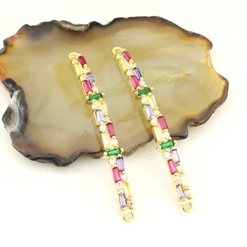 

50*4mm 10pcs/lot Fashion rainbow cubic zircon connector,plating multicolor cz inlay connector,bracelet/necklace accessories