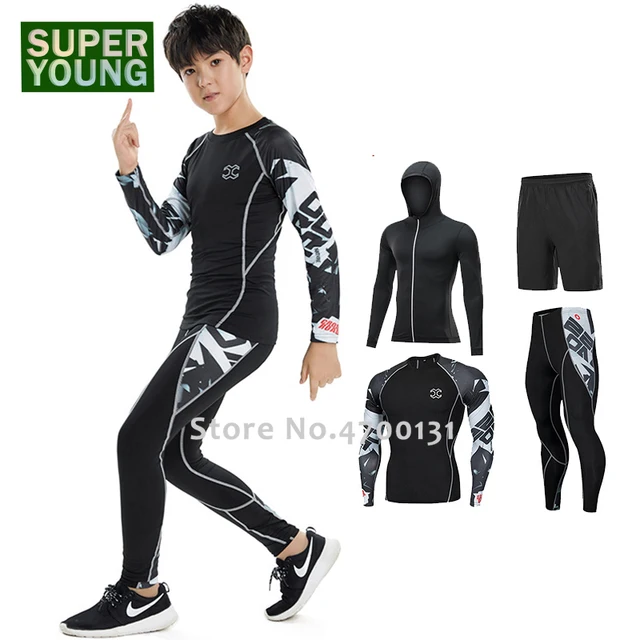 US $17.46 Kids Boys Running Leggings Children Fitness Gym Clothing Men Training Tights Jogging Suits Sports W