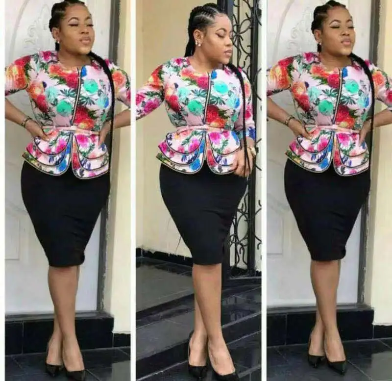 

2019 summer and autumn elegent fashion style african women priting polyester plus size two piece sets top and skirt L-4XL