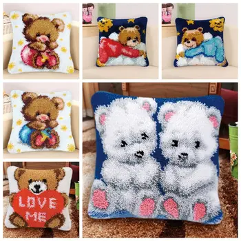 

Bear Latch Hook Kits Smyrna Knooppakket Klink Haak Kleed Bloemen Latch Hook Pillow DIY Cross Stitch Pillows Foamiran For Flower