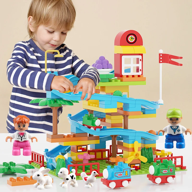 

Marble Race Run Big Block Marble Race Duploed Building Blocks Funnel Slide Block Ball Circuit Big Bricks Toys for Children Gifts