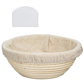 

9 Inch Bread Basket Bread Baking Tools for Home Proofing Cloth Liner Baking Dough Bowl Basket Scraper(Basket Round)