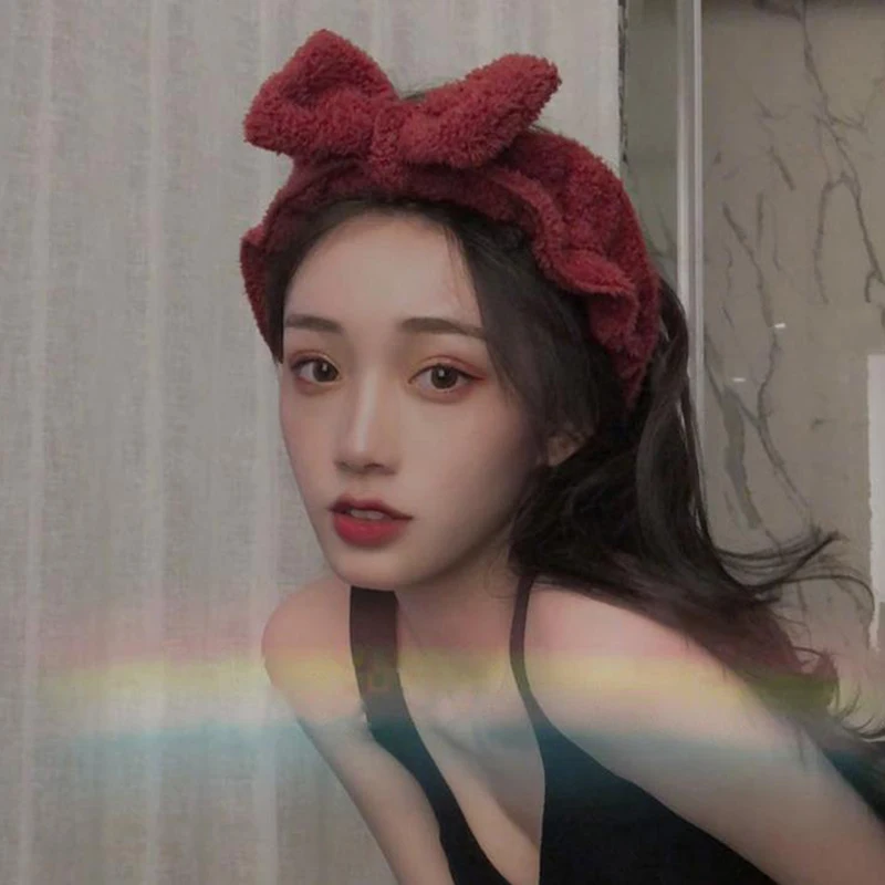 

2021 Soft Coral Fleece Hairbands for Women Wash Face Makeup Turban Hair Accessories Cute Girls Bow Headbands Hair Bands