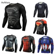 Aufdiazy Новая мужская быстросохнущая футболка с длинными рукавами с рисунком Супермена дышащая мужская рубашка Для Бега Спортзала T-shiirt 4XL JM124