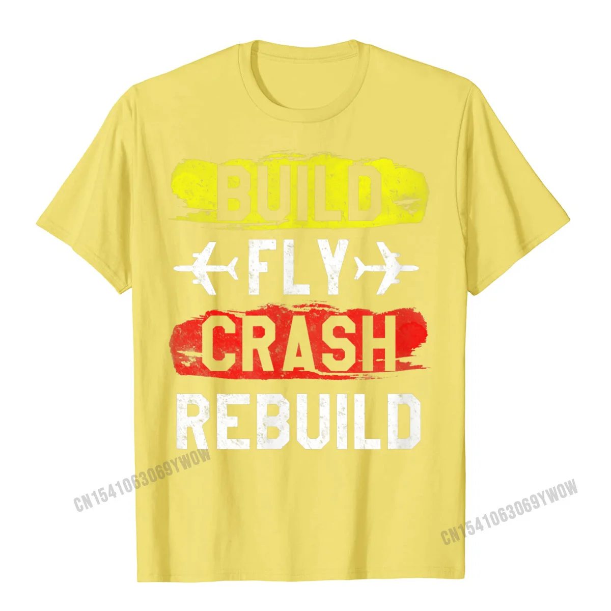 Design Print Tops T Shirt for Men Rife Summer Crewneck Pure Cotton Short Sleeve Top T-shirts Comics Tee Shirt Top Quality Funny Build Fly Crash Rebuild Airplane RC Plane Pilot T-Shirt__939 yellow