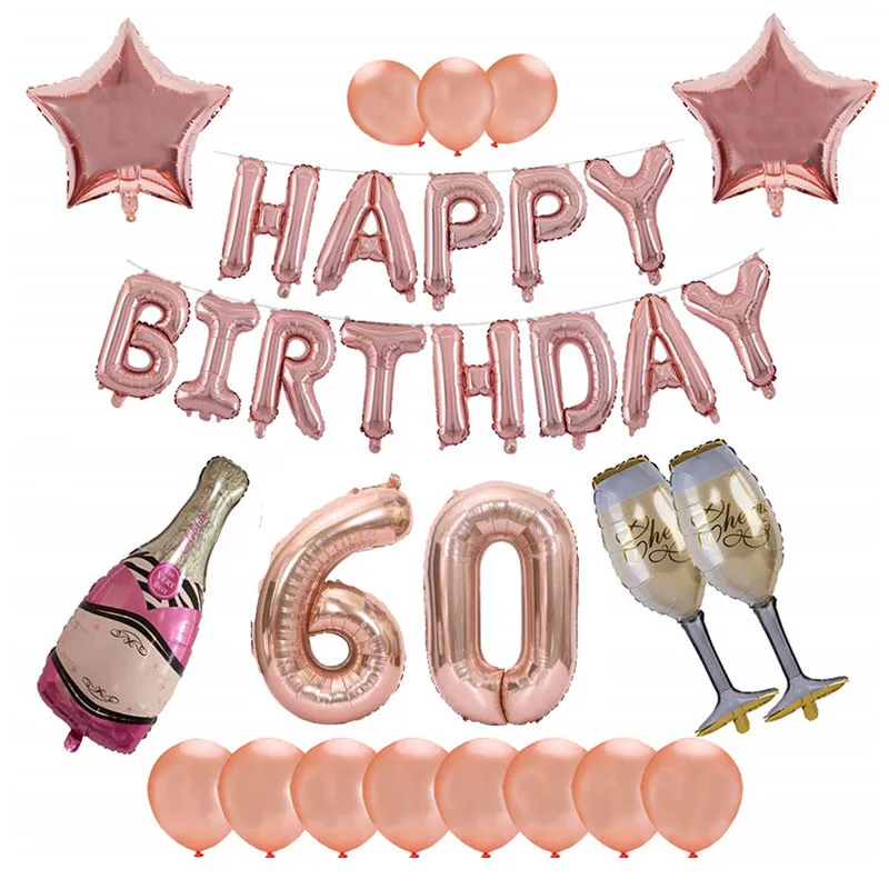 Custom Age Cheers 18 21 30 40 50 60th Birthday Party Decorations Adult Rose Gold Happy Birthday Balloons Set Supplies