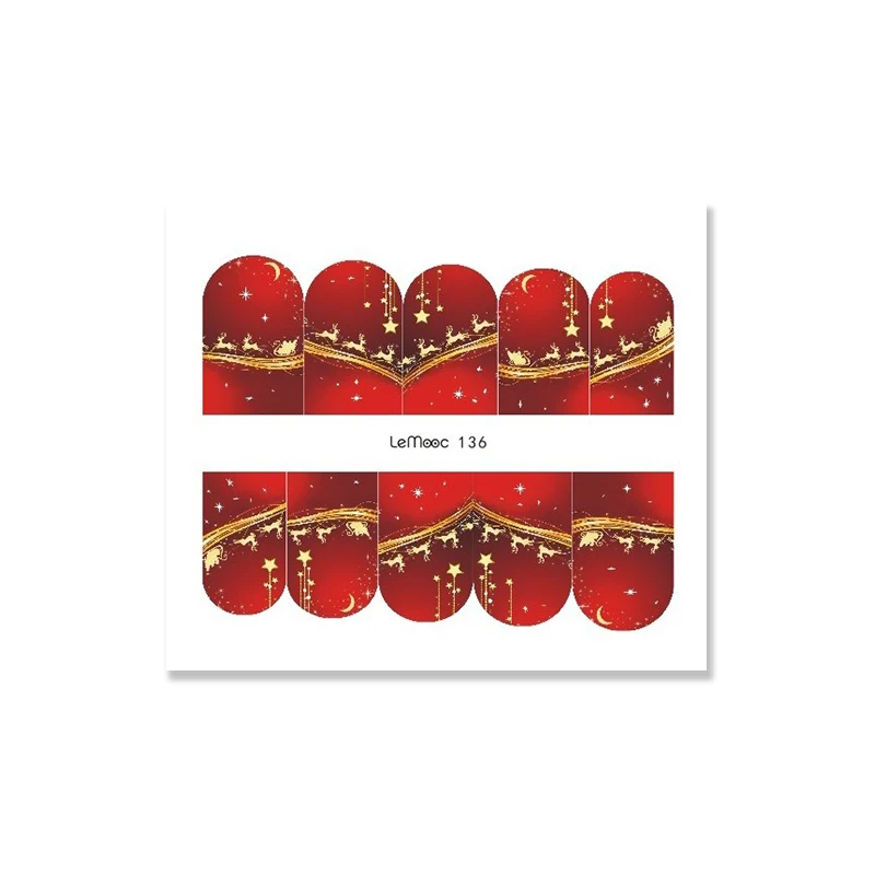 LEMOOC переводная наклейка для ногтей с водой Рождественская тематика Рождественский дизайн украшение для ногтей водяной знак, маникюр Новогодний подарок - Цвет: Lemooc 136