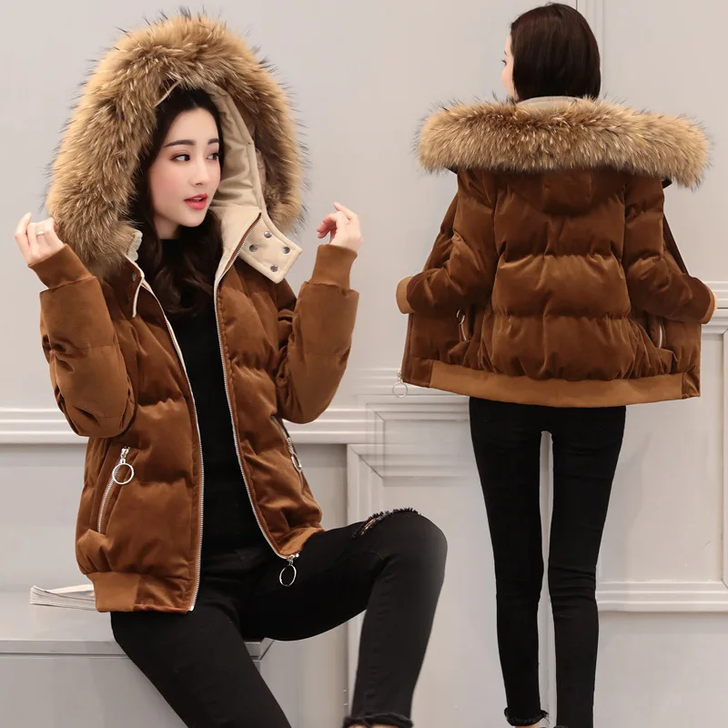 

2018 Winter New Style Ldba301-1 with Genuine Fur Collar Women's Fashion Slimming Cotton-padded Clothes