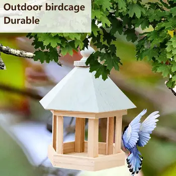 

Wooden Bird Feeder House Birdhouse Hanging Nest Feeder With Roof Home Garden Yard Decoration Outdoor Wild Birds Feed Dispenser