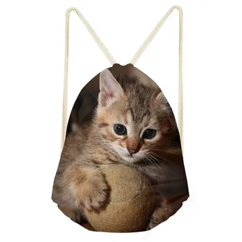 

Custom Logo Fashion Pocket 3D Naughty Cat Pattern Print Drawstring Bag Change Shoe Bag Portable Backpack School Drop Shipping