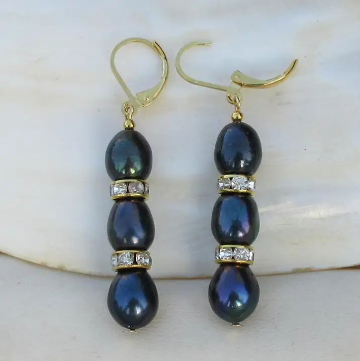 

14k/20 yellow gold NEW Design 10x8mm black south sea pearl earrings