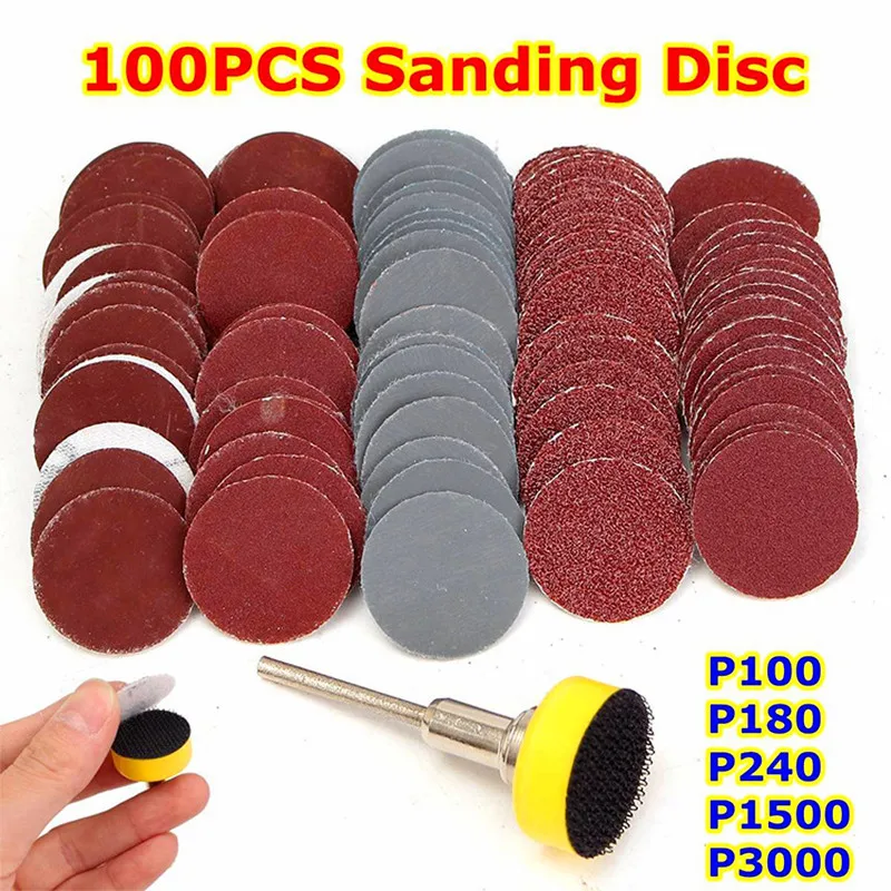 1 inch 100 PCS sandpaper set + 1/8 shank grinding disc, polishing