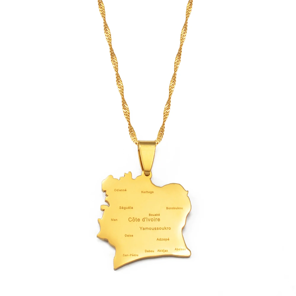 Anniyo COTE D IVOIRE Map With City Pendant Necklaces Ivory Coast Country Jewelry #245321 | Украшения и аксессуары