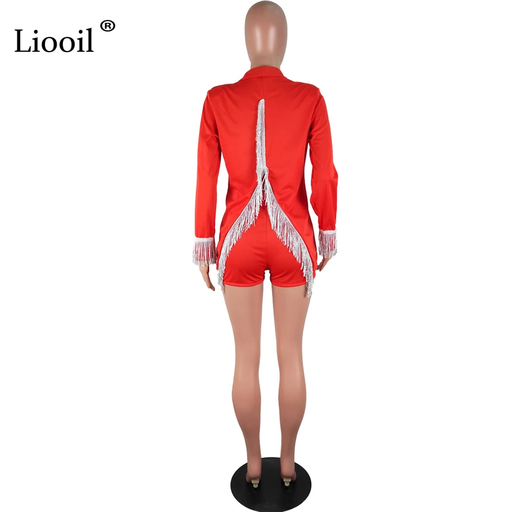Liooil, с разрезом сзади, с кисточками, из двух частей, праздничный комплект, вечерние, для ночного клуба, наряды для женщин, с длинным рукавом, с v-образным вырезом, сексуальные Пиджаки и шорты, наборы
