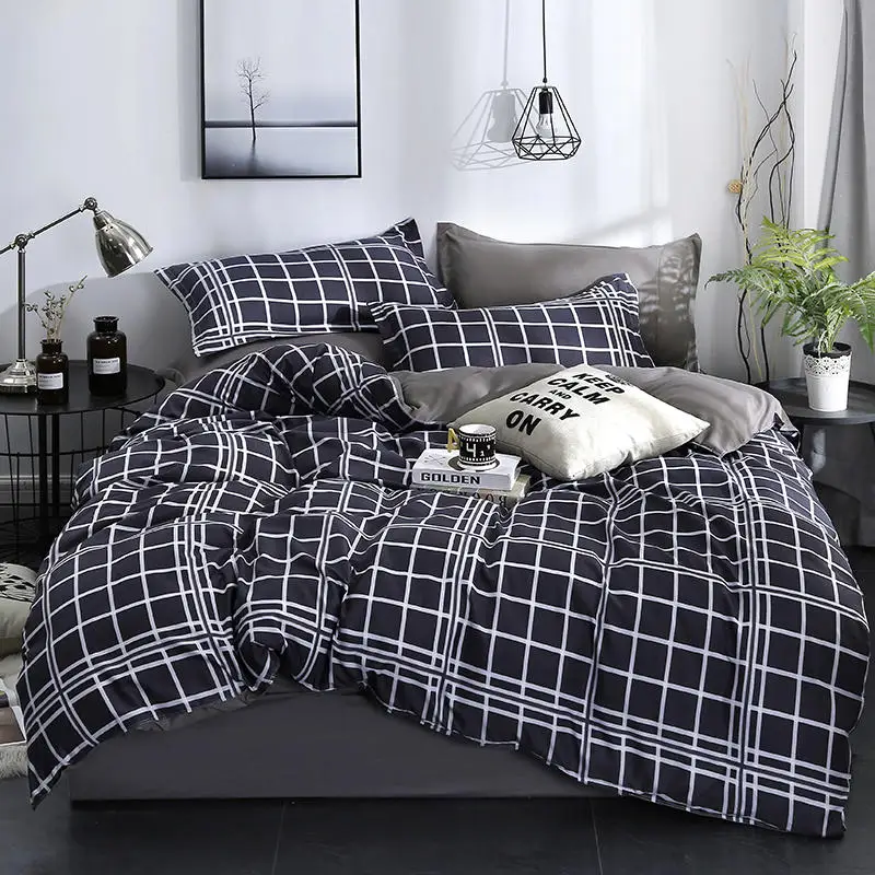 

grid Printing Duvet Cover Sets King Activity Bedding sets RU USA EU Size,Quilt cover Sheet Set Bedroom Bedding Bed Linen black