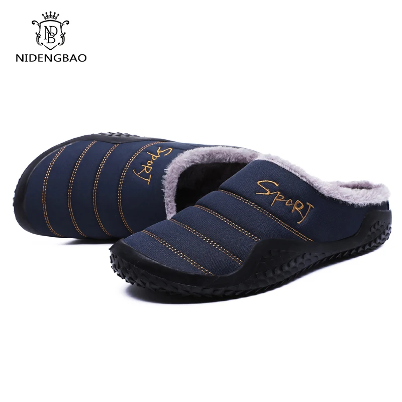 

Winter Men Slippers Plush Men Slipper Fleece Warm Fur Thicken Cotton-Padded Home Slipper Indoor Flat Shoe Big Size Footwear