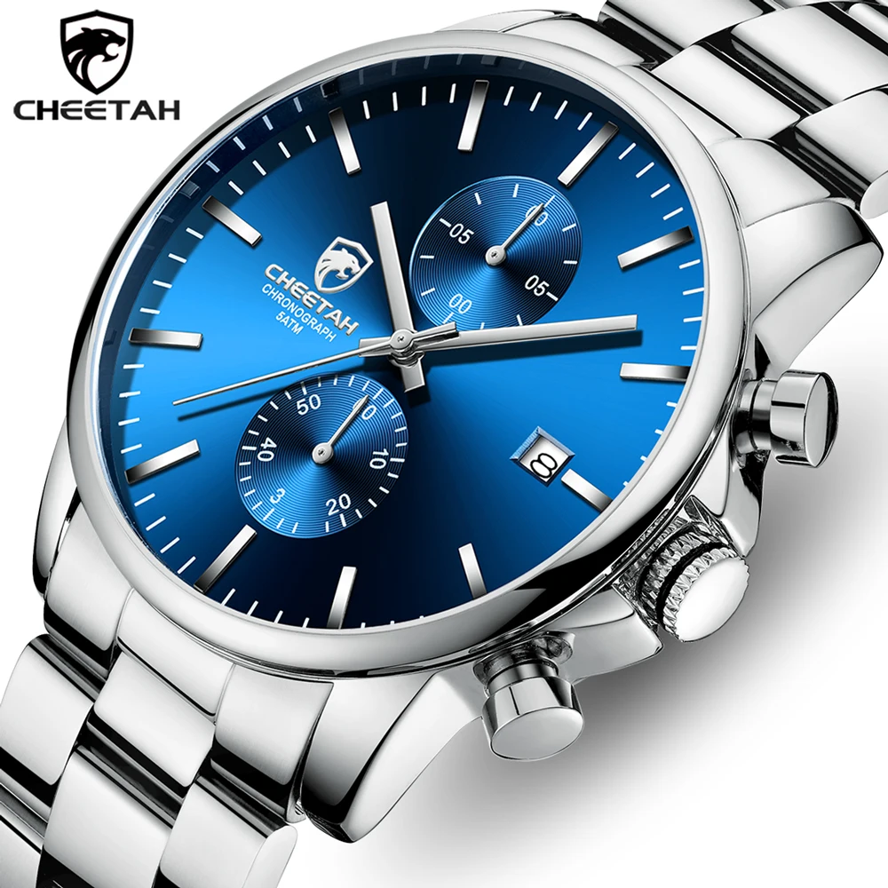 Мужские часы CHEETAH 2020 Новые мужские Роскошные Серебристые синие часы из нержавеющей стали модные спортивные водонепроницаемые наручные часы Relogio Masculino|Кварцевые часы|   | АлиЭкспресс