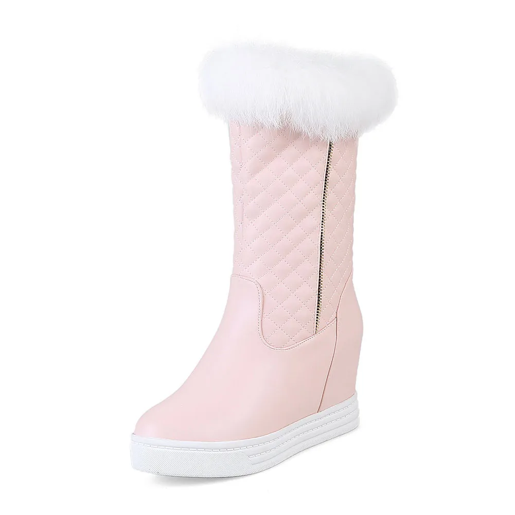 DORATASIA/Большие размеры 34-43, женские зимние сапоги, увеличивающие рост г. Женские теплые меховые сапоги до середины икры на платформе женская обувь - Цвет: pink no fur