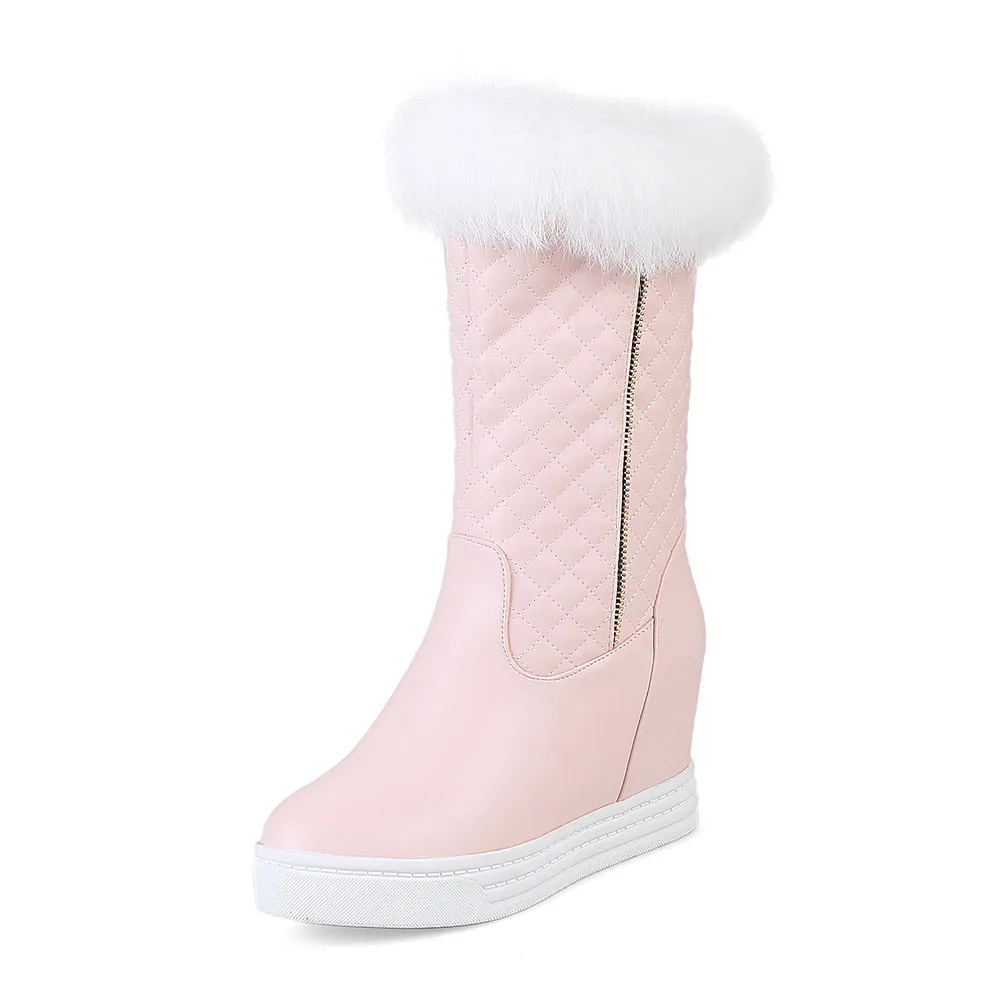 pink no fur DORATASIA/Большие размеры 34-43, женские зимние сапоги, увеличивающие рост г. Женские теплые меховые сапоги до середины икры на платформе женская обувь - Цвет: pink no fur