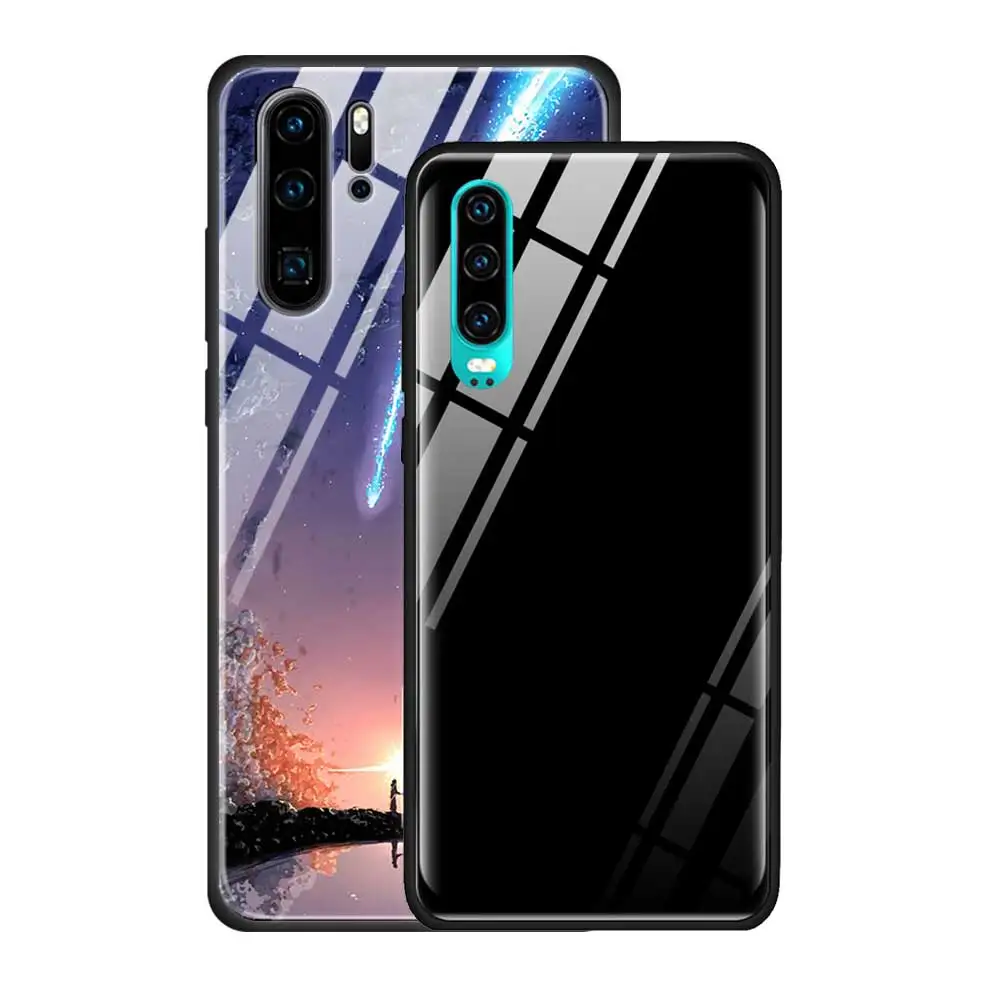 T15 Закаленное стекло оболочка для huawei P20 P30 чехол для Honor 9X 9XPro 20 20Pro силиконовый край Чехол аниме ваше имя девочка мальчик Kimin - Цвет: T15