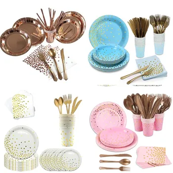 

Happy Birthday Paper Plate Dish Knife Tissue Tablecloth Disposable Tableware Party Festival Wedding Celebration Decoration