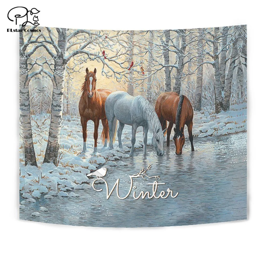 

WINTER HORSE Funny cartoon Blanket Tapestry 3D Printed Tapestrying Rectangular Home Decor Wall Hanging style-3