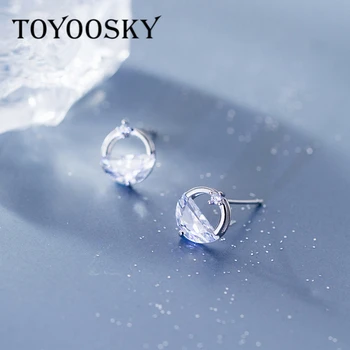 

Minimalist 925 Sterling Silver Hollow Circle Semicircle Round Clear Cubic Zircon Earrings for Ladies Fashion Jewelry