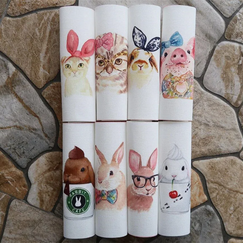 

New Cute Cat 12x12cm Hand Dyed 8 Design Cotton Linen Printed Quilt Fabric For DIY Sewing Patchwork Home Textile Decor