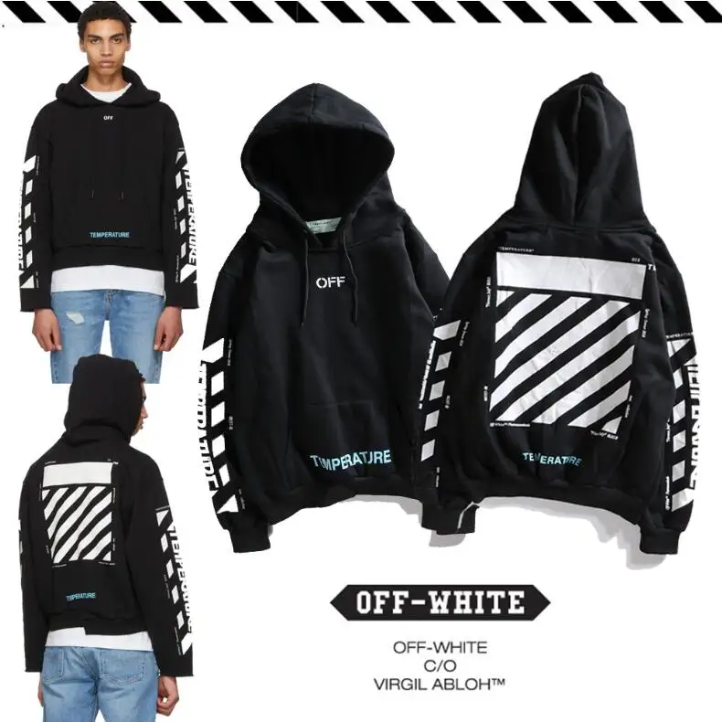 Косая полоска 19ss Off-White OW температурная Мужская Женская Осенняя зимняя Модная хлопковая Повседневная Свободная Толстовка с капюшоном