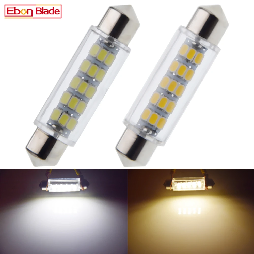 2pcs 1.73in Led Car Interior Dome Map Festoon Lamp License Plate Light Trunk Bulb C5w C10w 3020 15 Smd 12v Dc Warm White - Signal Lamp - AliExpress