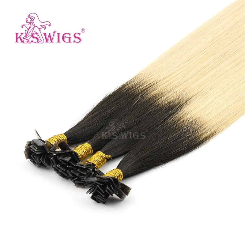 K.S Wigs 24'? Remy Pre Bonded Flat Tip Human Hair Extensions Straight Double Drawn Capsules Keratin Fusion Hair 1g/s