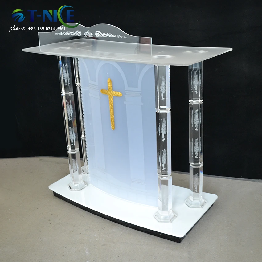 AKLIKE Transparent crystal Speech Podium Hotel Desk Reception Table Information Platform Lectern Reception Rostrum