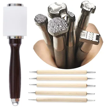 

Leather Stamp Tools, Leather Carving Set, Leather Kit with Carving Hammer Stamp Punch Tracing Pen For Leather Craft DIY