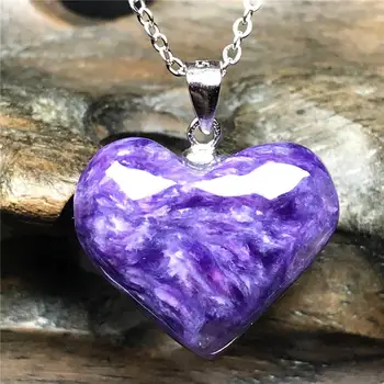 

Top Natural Heart Purple Charoite Pendant Necklace Jewelry For Woman Man Crystal Stone 19x7mm Beads Silver Sterling Chians AAAAA