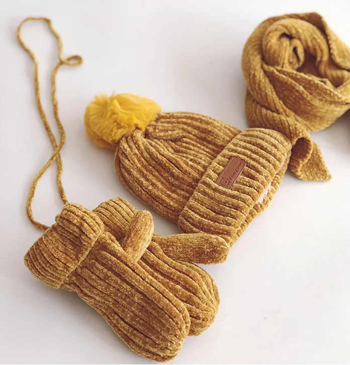 5 3PCS Fashion Cotton Baby knit Hat Scarf Gloves Autumn Winter Children Scarf-collar Boys Girls Warm Beanies Caps Scarf Sets - Цвет: 5