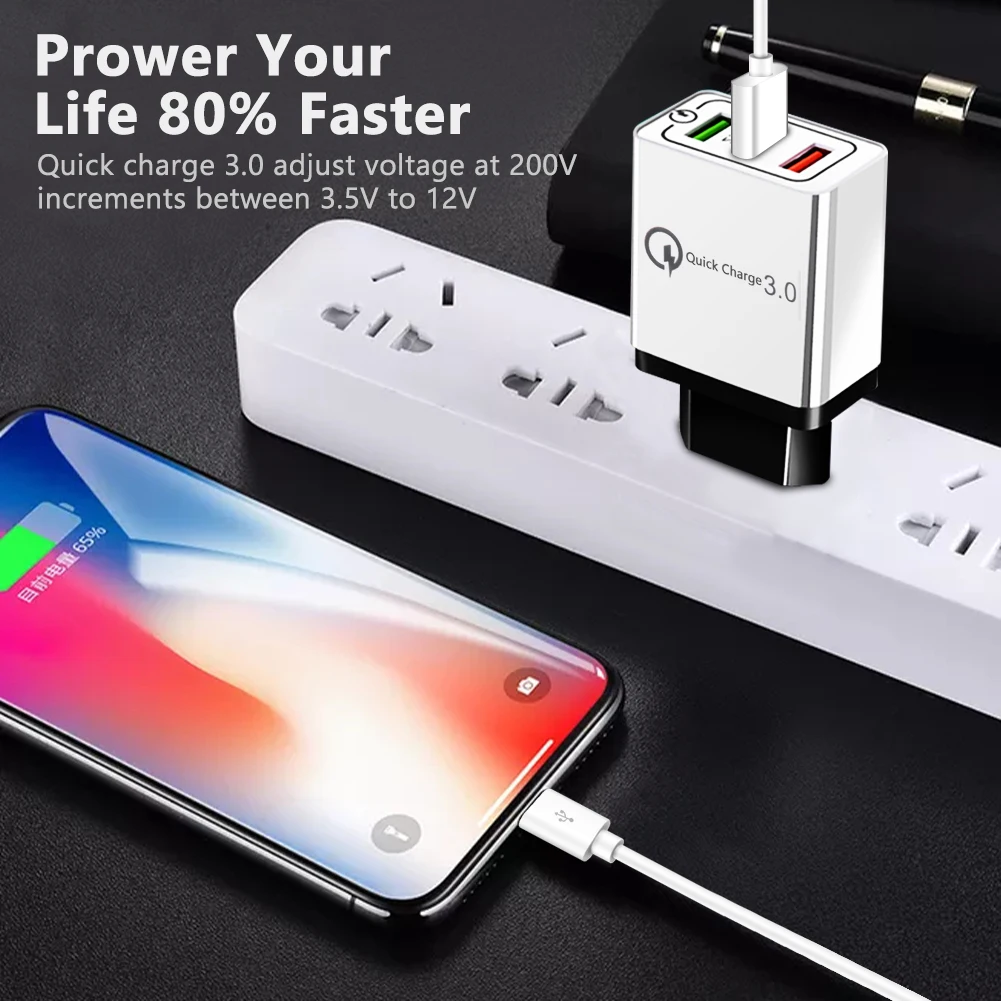 ABS Kunststoff 3 USB Ports Quick Charge 30 Telefon Ladegerät EU/Us-stecker Für Iphone Xs Huawei Hon