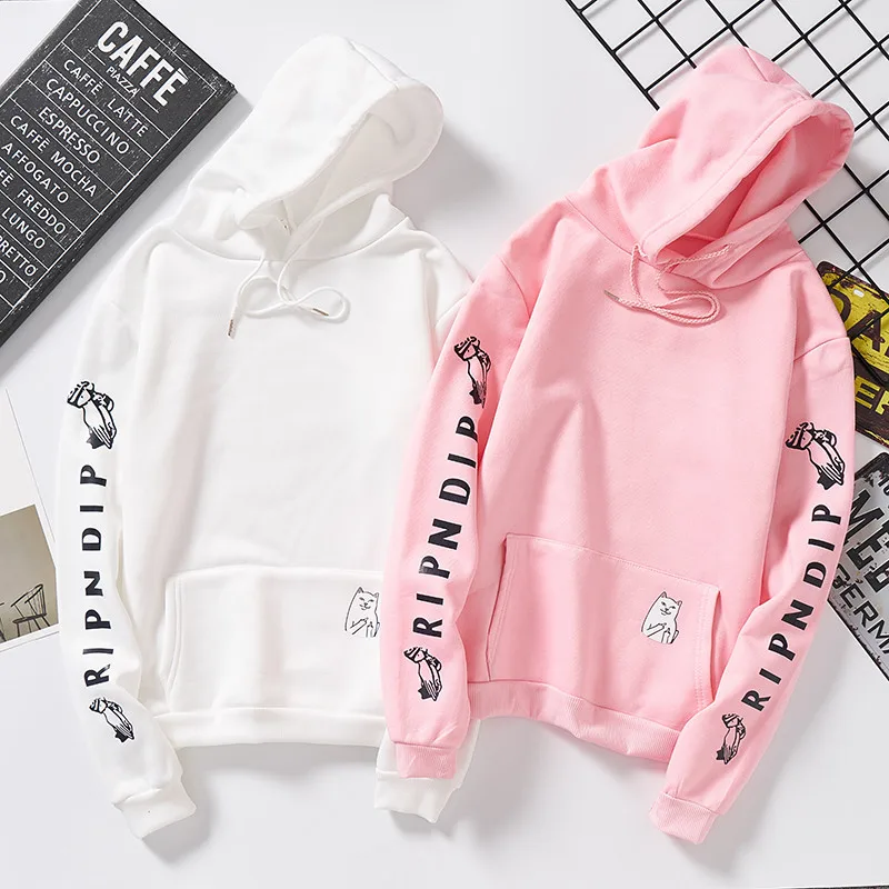 

9535 # Middle Finger Cheap Cat Fashion Cool Men And Women Trend Fleece Versatile Couples Japanese Korean Europe And America Hood