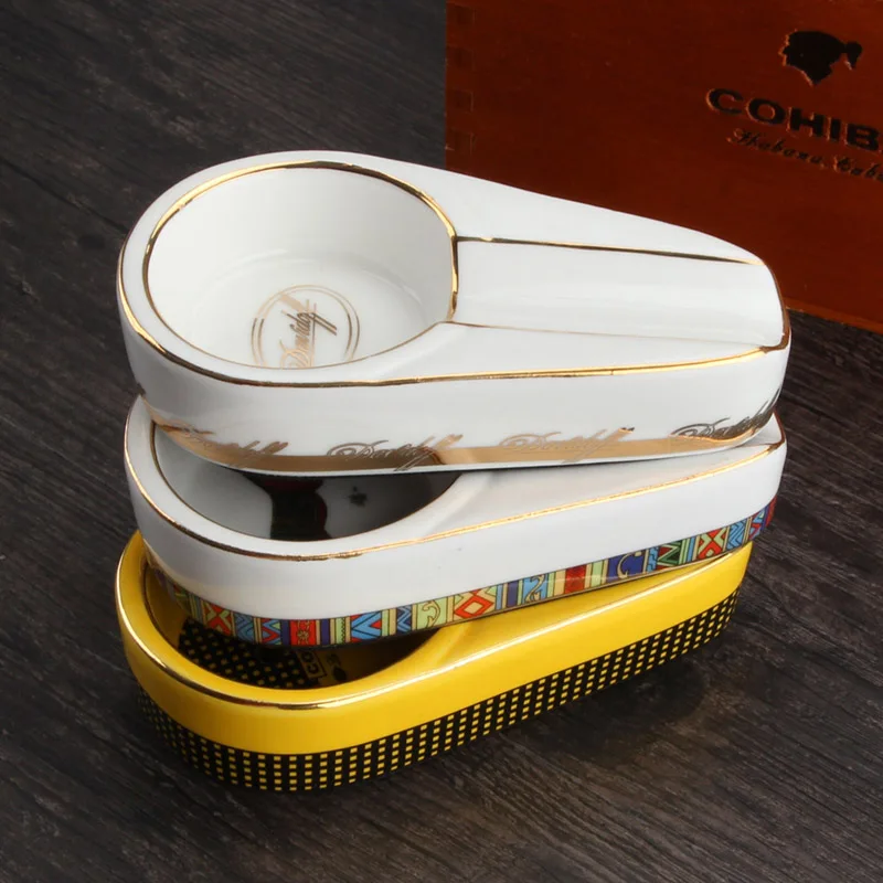 COHIBA сигарные гаджеты, керамическая пепельница для сигар, одинарный держатель для сигар, круглый пепельница, 4 цвета, желтая пепельница для табачных сигарет, подарочная коробка