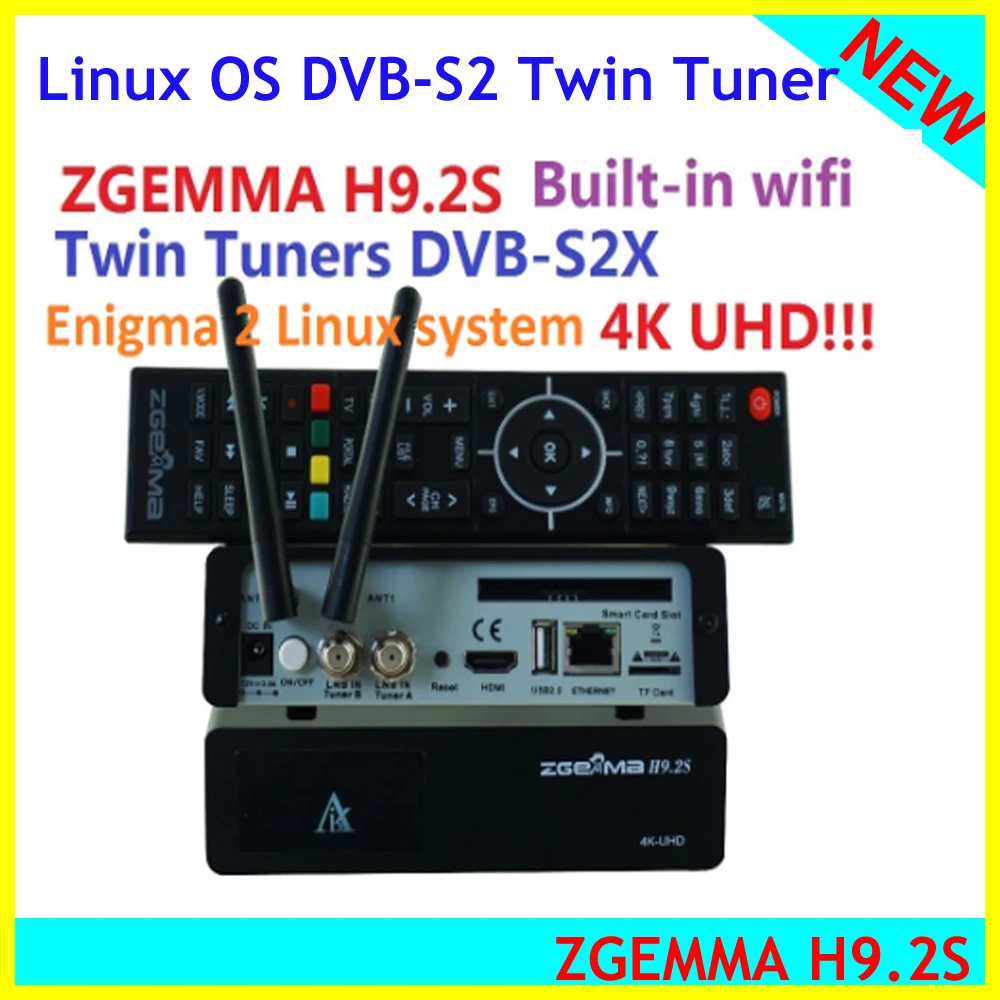 Zgemma H9.2S HEVC H.265 4k UHD 2160P 2XDVB-S2X Enigma 2 Linux IP tv STALKER 2000 DMIPtwin tunner спутниковый ТВ Reicever декодер