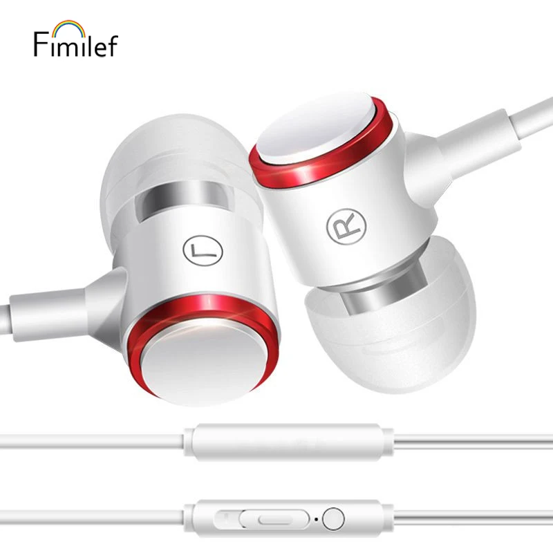 

FIMILEF Wired Earphone Metal In Ear Earbud Earphones with 3.5mm 1.2M Extra Bass Headset With Mic For Iphone/Android Computer